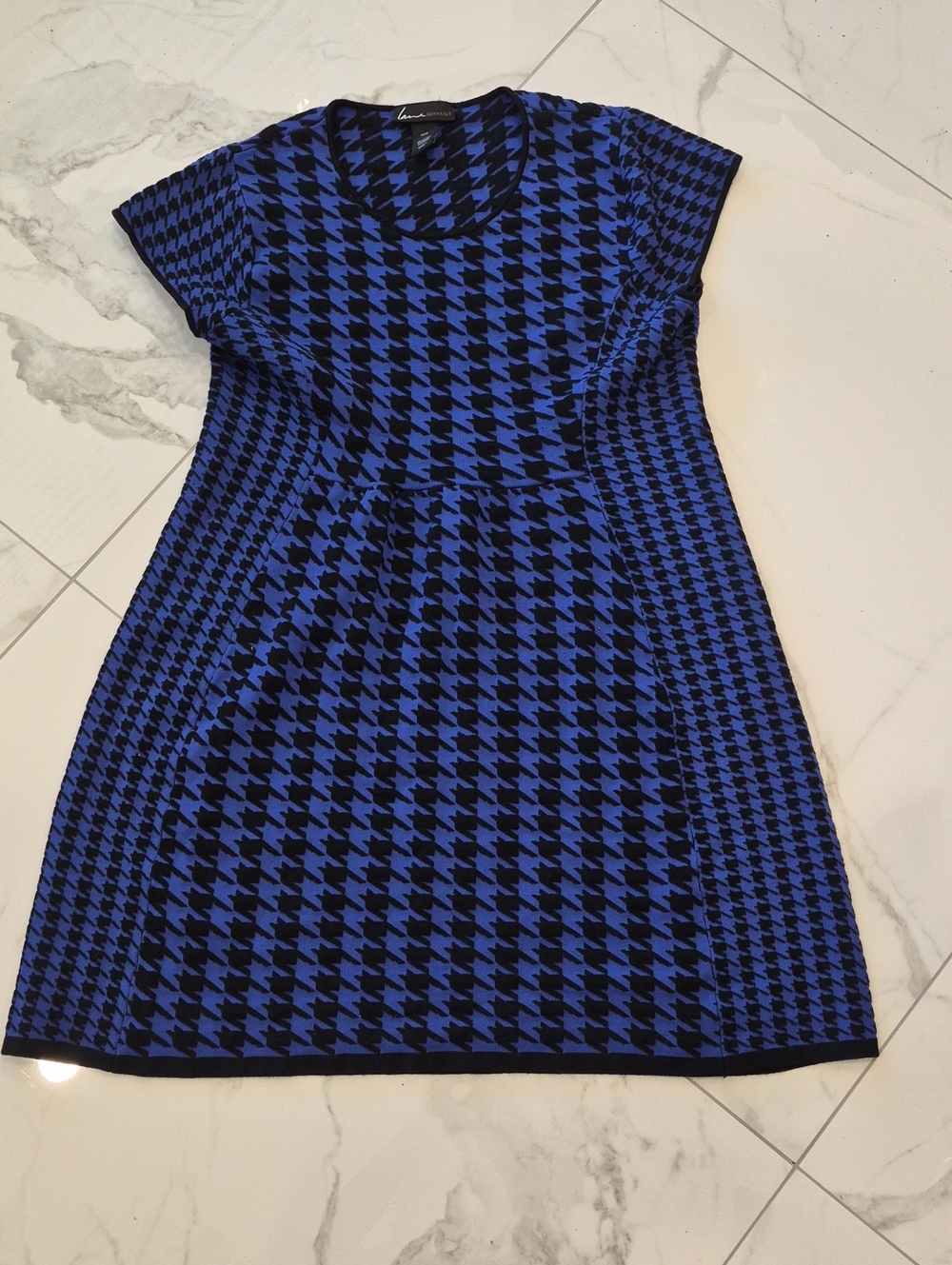 Lane Bryant Blue and Black Houndstooth Fit & Flare Dress 14/16 Nwot